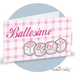 Bigliettino Bomboniera Battesimo Bimba Cubi Gioco