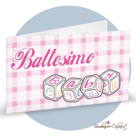 Bigliettino Bomboniera Battesimo Bimba Cubi Gioco