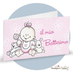 Bigliettino Bomboniera Battesimo Bimba con Giochi