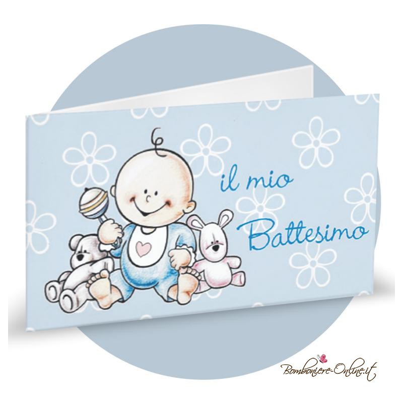 Bigliettino Bomboniera Battesimo Bimbo con Giochi