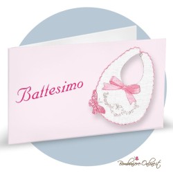 Bigliettino Bomboniera Battesimo Rosa Bimba con Bavaglino
