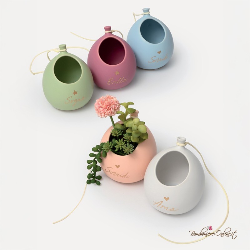 Bomboniera Portapiantina Satinata ROSA Grande "Sogna Ama Sorridi Brilla"