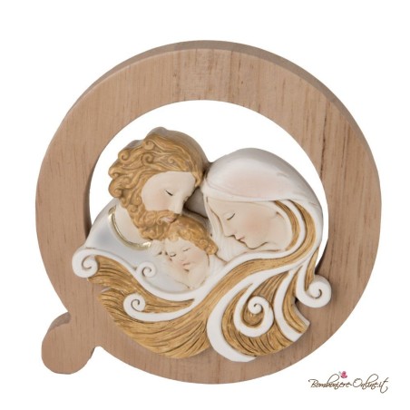 Bomboniera Icona Tonda Grande Cornice Legno Sacra Famiglia