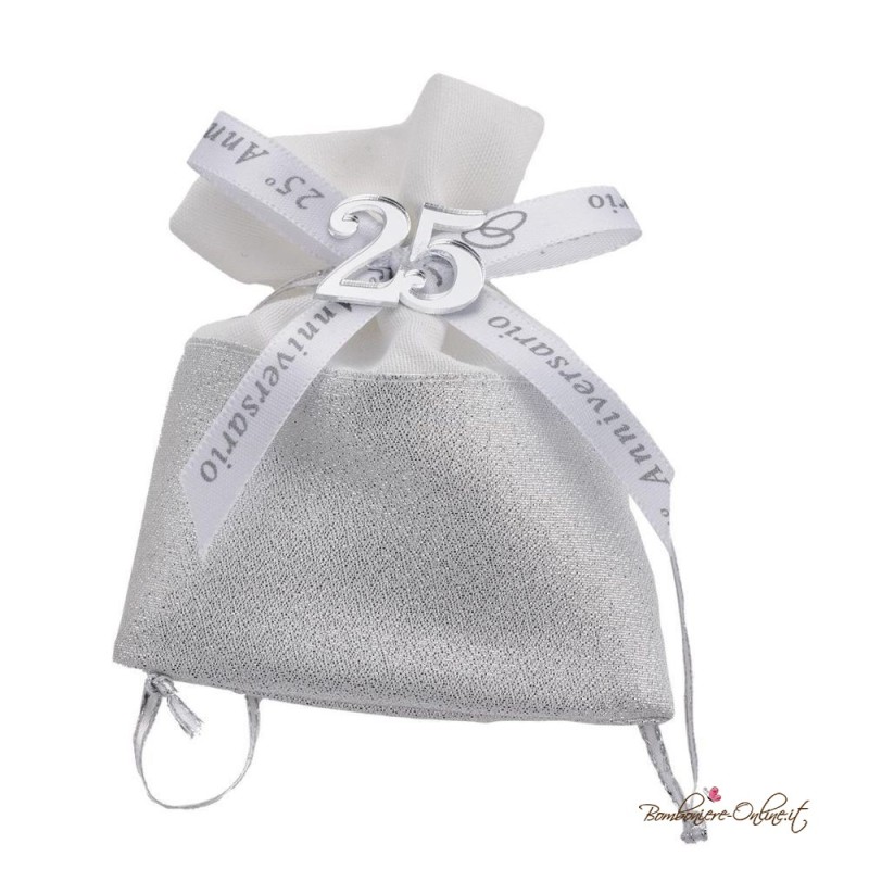 Sacchetto Portaconfetti Argento e Bianco 25° Anniversario
