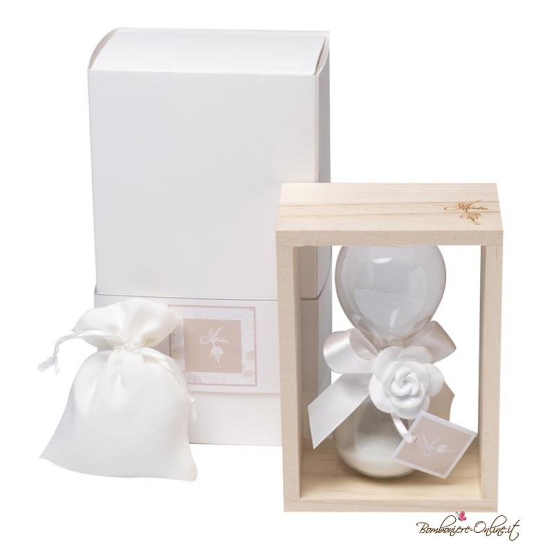 Bomboniere Matrimonio: Clessidra rosa media con cornice in legno