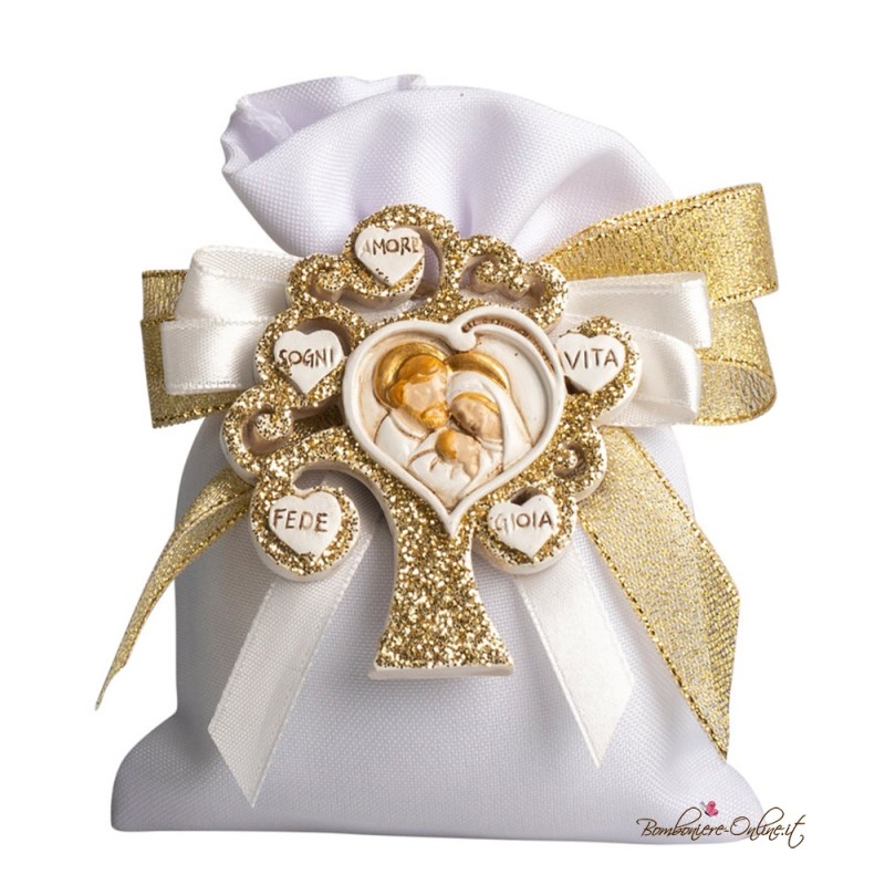 Sacchetto Porta Confetti Albero della Vita Gold Sacra Famiglia