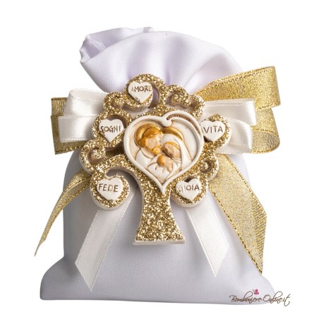 Sacchetto Porta Confetti Albero della Vita Gold Sacra Famiglia