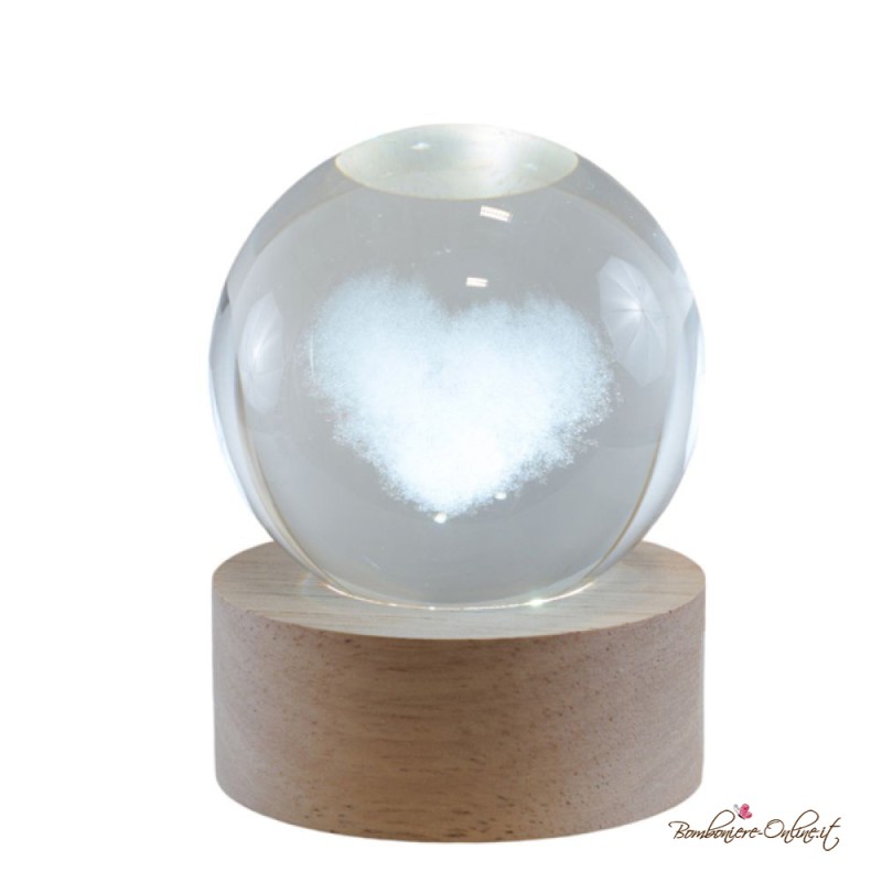 Bomboniera Lampada Globo Cuore su base legno