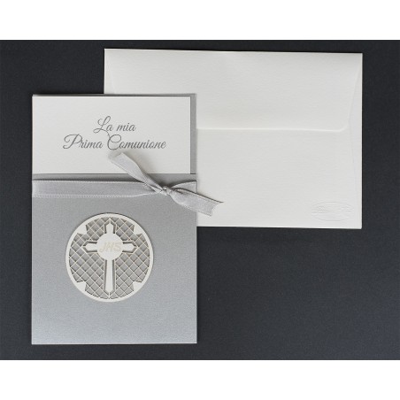 Invito Comunione Argento taglio laser verticale