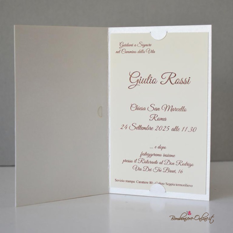 Invito Comunione Argento taglio laser verticale - CO111