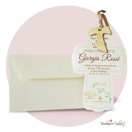 Invito Comunione Croce con Tao in legno