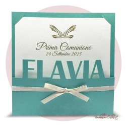 Invito Comunione Quadrato con nome taglio laser