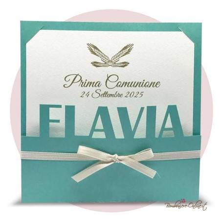 Invito Comunione Quadrato con nome taglio laser