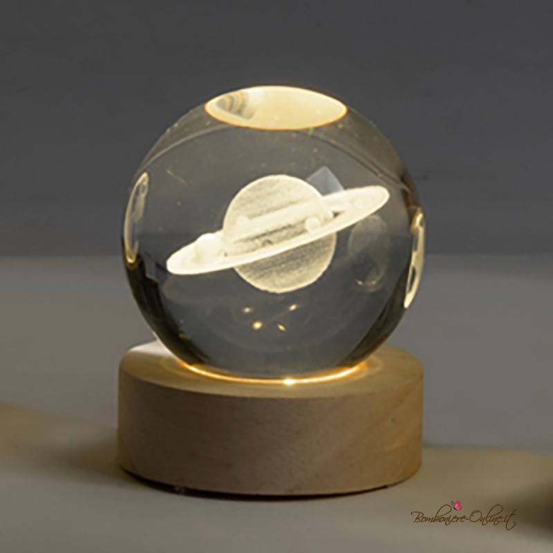 Bomboniera Globo piccolo Pianeta Saturno su Base luce led
