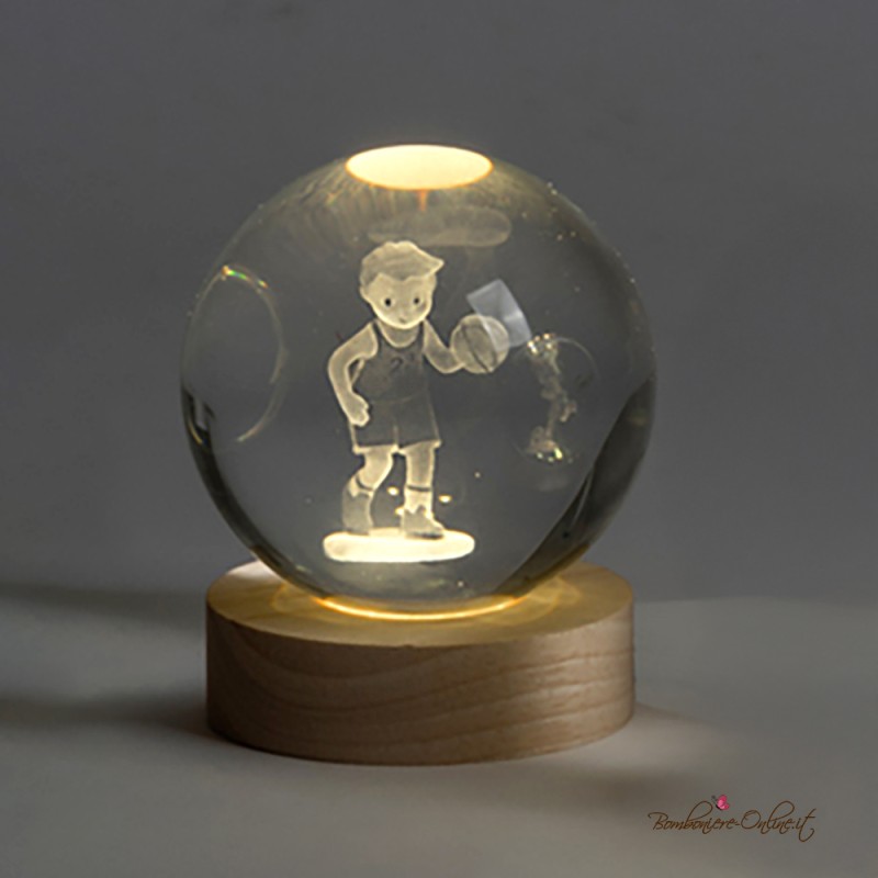 Bomboniera Globo piccolo Bambino Giocatore di Basket su Base luce led