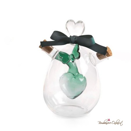 Bomboniera Oliera in Vetro con Farfalla Verde