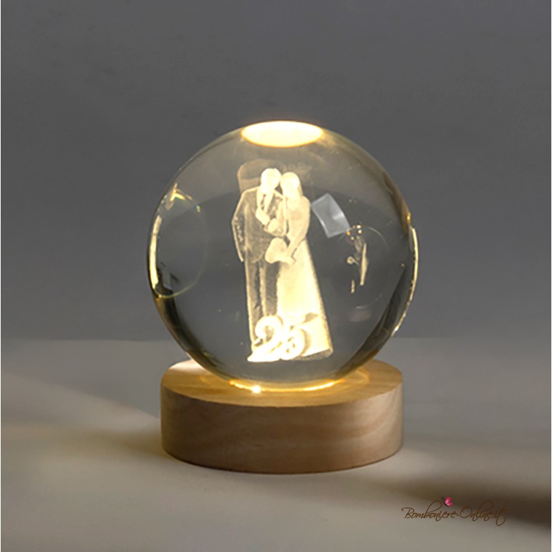 Bomboniera Globo grande Sposi Nozze d'Argento su Base luce led