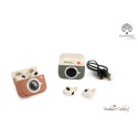 Bomboniera Fotocamera Vintage Retrò Marrone Auricolari Bluetooth