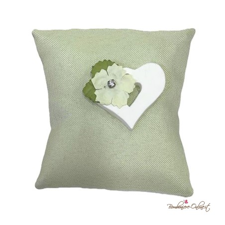 Sacchetto Portaconfetti Cuscino Verde con Gessetto Cuore e Fiore