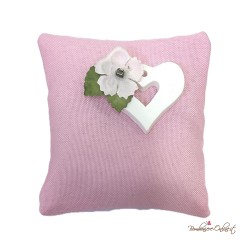 Sacchetto Portaconfetti Cuscino Rosa con Gessetto Cuore e Fiore