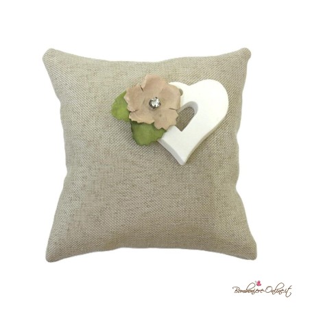 Sacchetto Portaconfetti Cuscino Tortora con Gessetto Cuore e Fiore
