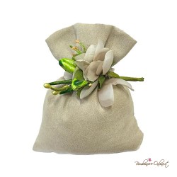 Sacchetto Portaconfetti Alcantara Tortora con Pick Fiori