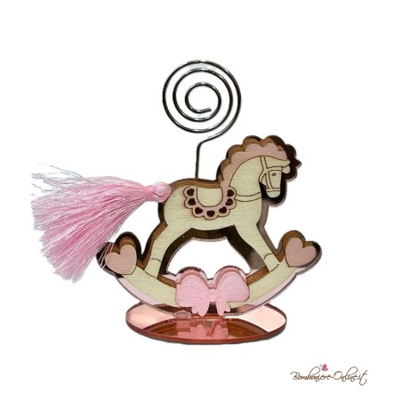 Segnaposto Clip Portafoto Portamemo Cavallo a Dondolo Rosa