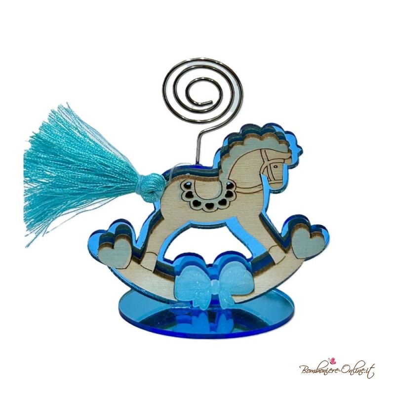 Segnaposto Clip Portafoto Portamemo Cavallo a Dondolo Azzurro