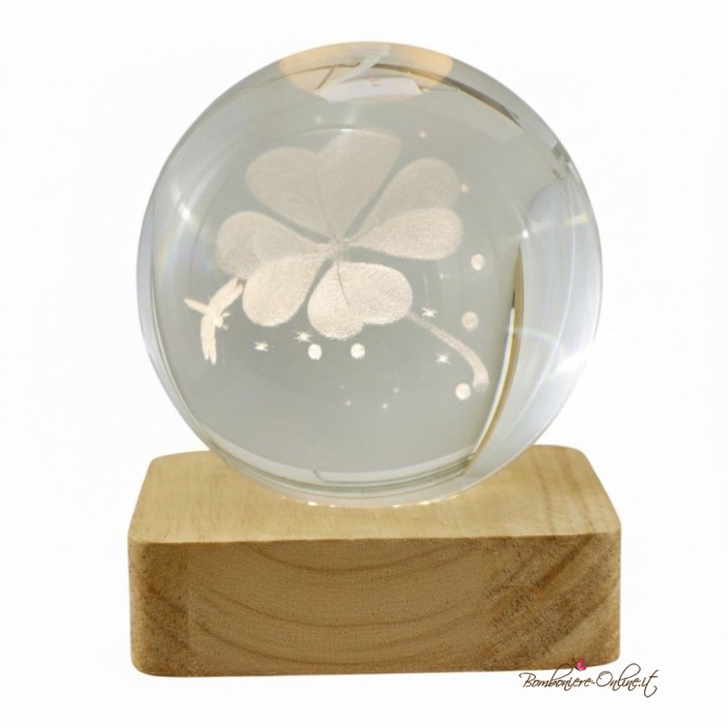 Bomboniera Lampada Globo grande Quadrifoglio su Base Quadrata