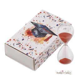 Bomboniera Laurea Clessidra Sabbia Rossa con scatola Tocco