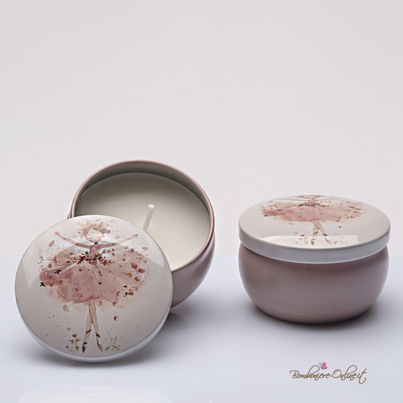 Bomboniera Solidale Candelina in box latta serie "Ballerina"