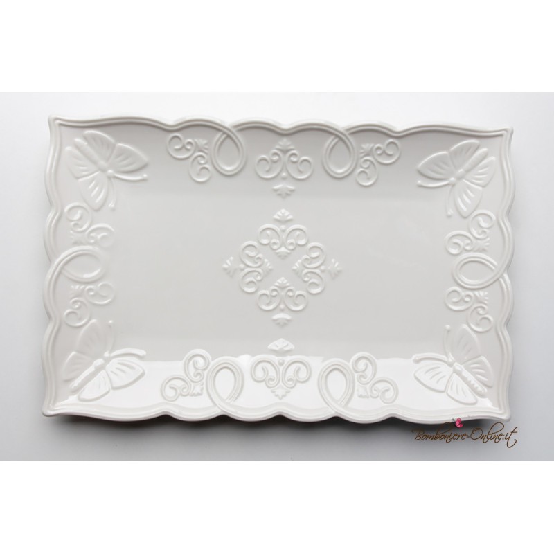 Bomboniere Morena: Vassoio rettangolare in porcellana bianca Butterfly