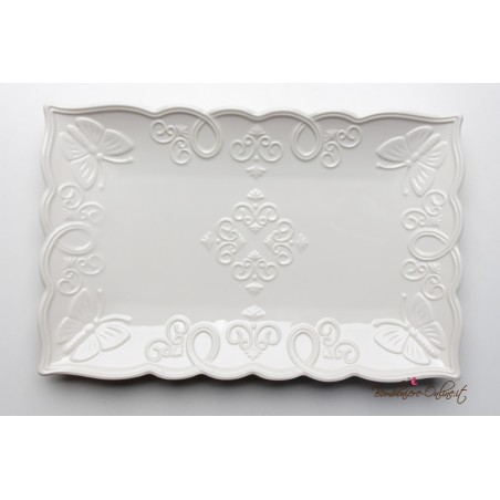 Bomboniere Morena: Vassoio rettangolare in porcellana bianca Butterfly
