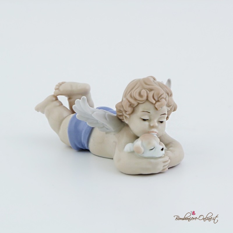 Bomboniere Prima Comunione Morena: Angioletto sdraiato con Cucciolo Cane