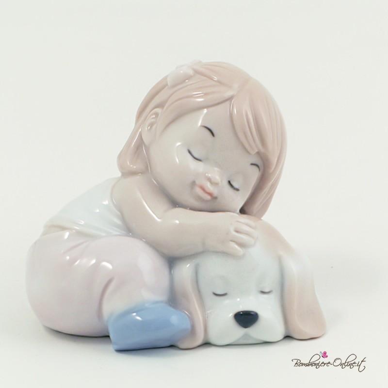 Bomboniere Morena: Bimba seduta con cagnolino in porcellana lucida