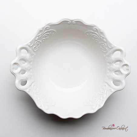 Bomboniere Morena: Ciotola tonda in ceramica bianca con bordo traforato
