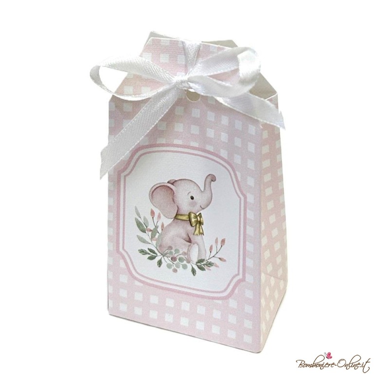 Scatolina Portaconfetti Elefantino Rosa con Fiocco