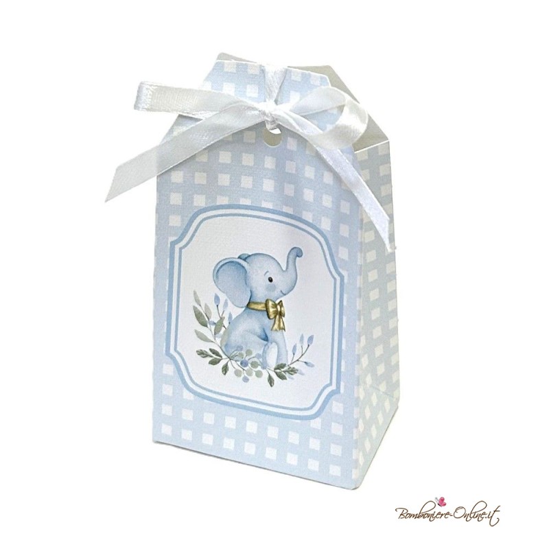 Scatolina Portaconfetti Elefantino Azzurro con Fiocco
