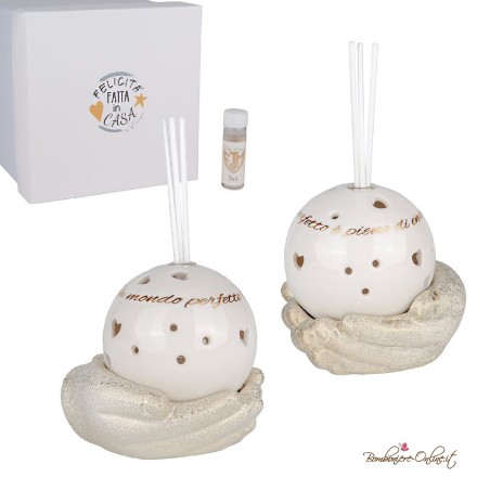 Bomboniera Profumatore Bianco Sfera Su Base Mani