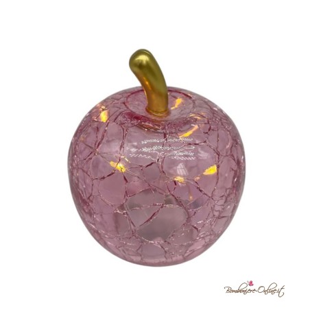Bomboniera Mela Rosa in Vetro effetto Crackle e Luce Led