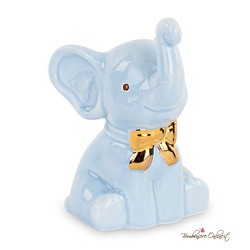 Bomboniera Elefantino Porcellana Celeste con Fiocco Dorato