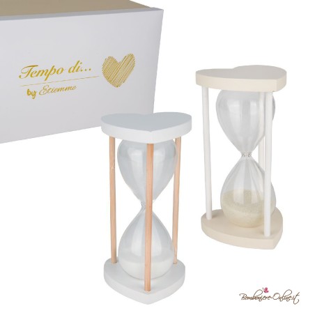 Bomboniera Clessidra Grande con Base Legno a Cuore