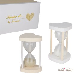 Bomboniera Clessidra Piccola con Base Legno a Cuore