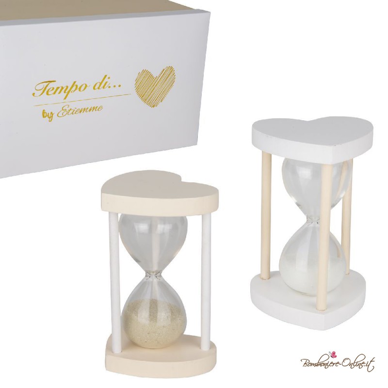 Bomboniera Clessidra Piccola con Base Legno a Cuore