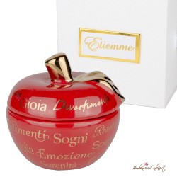 Bomboniera Scatola Mela Rossa Estasi con Scritte Dorate