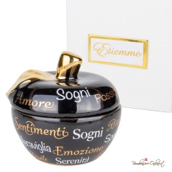Bomboniera Scatola Mela Nera Estasi con Scritte Dorate