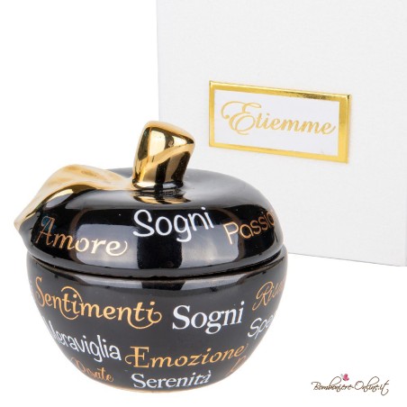 Bomboniera Scatola Mela Nera Estasi con Scritte Dorate