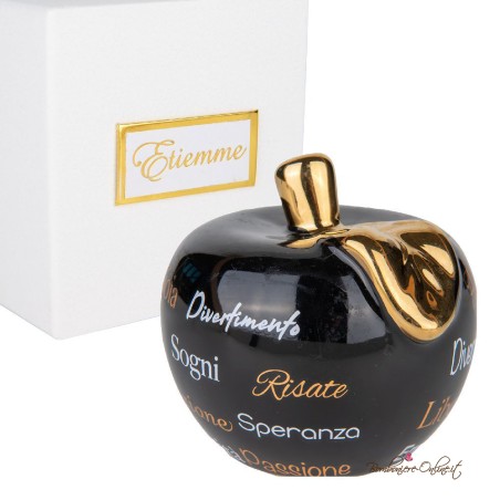 Bomboniera Mela Nera Estasi con Scritte Dorate