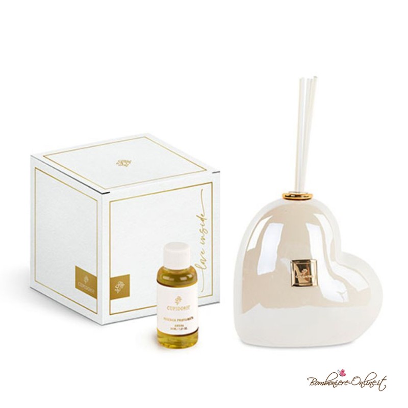 Bomboniera Profumatore Cuore Avorio Perlato