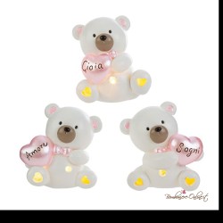 Bomboniera Orsetto con Luce Led Rosa Amore, Gioia, Sogni